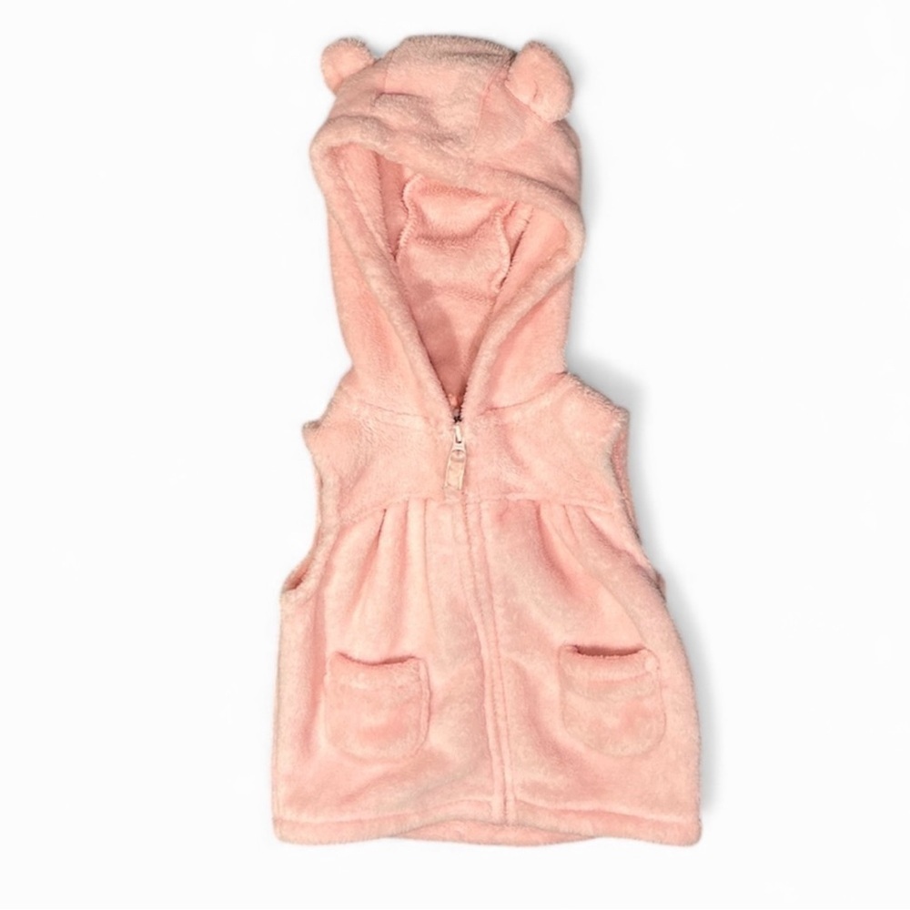 Carter's Pink Fuzzy Bear Ear Hooded Vest | Baby Girl Fleece Size 12M